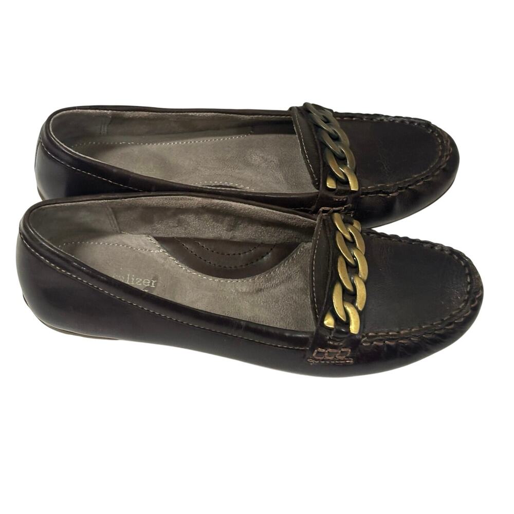 Naturalizer N5 Comfort Brown Leather Chain Loafers Flats Womens 7N Narrow